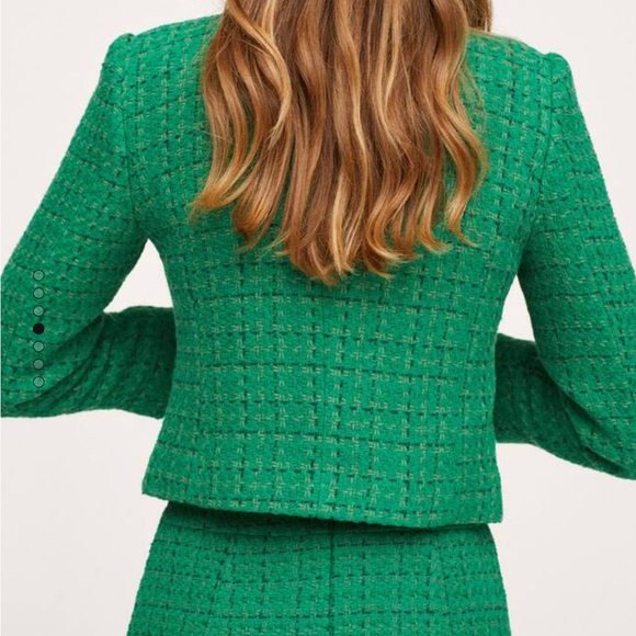 NWT Mango Pocket Tweed Jacket XS Green - Picture 3 of 11